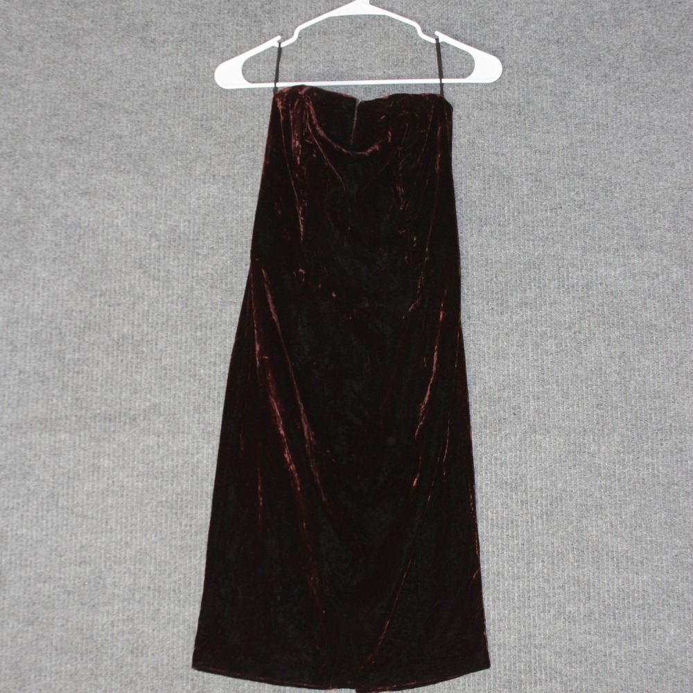 Vintage Scott McClintock Strapless Dress Womens 6 Burgundy Velvet Mini Goth Y2K